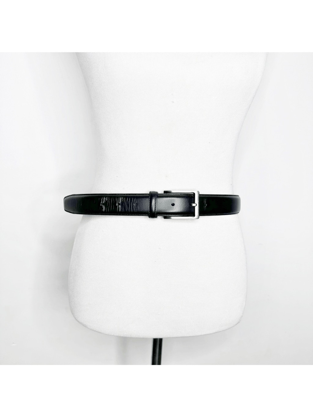 PENGUIN Black LEATHER Dress belt smooth silver hardware HN32051 Men's 32